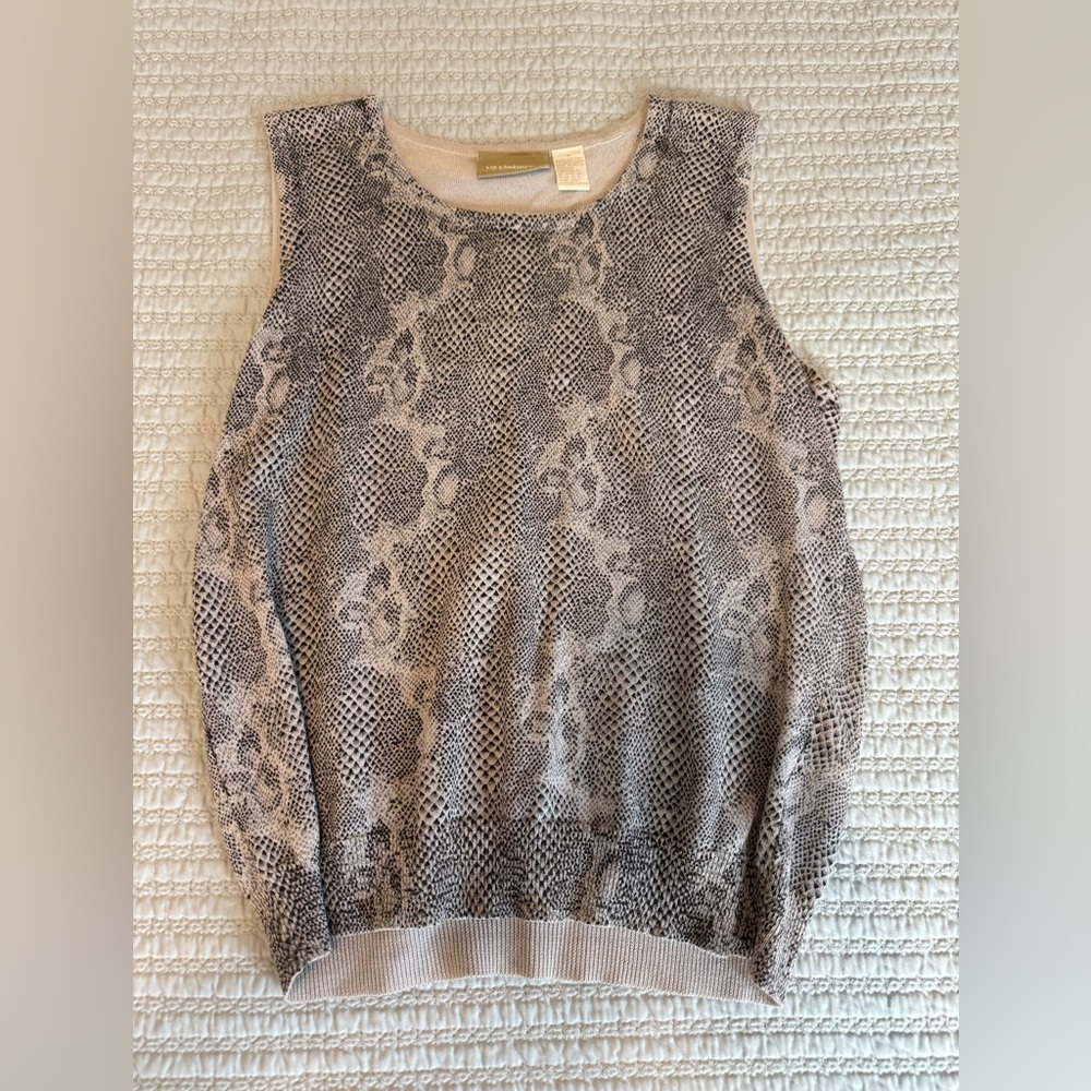 Liz Claiborne Lizwear Grey And Black Snakeskin Thin Sleeveless Sweater Shell M